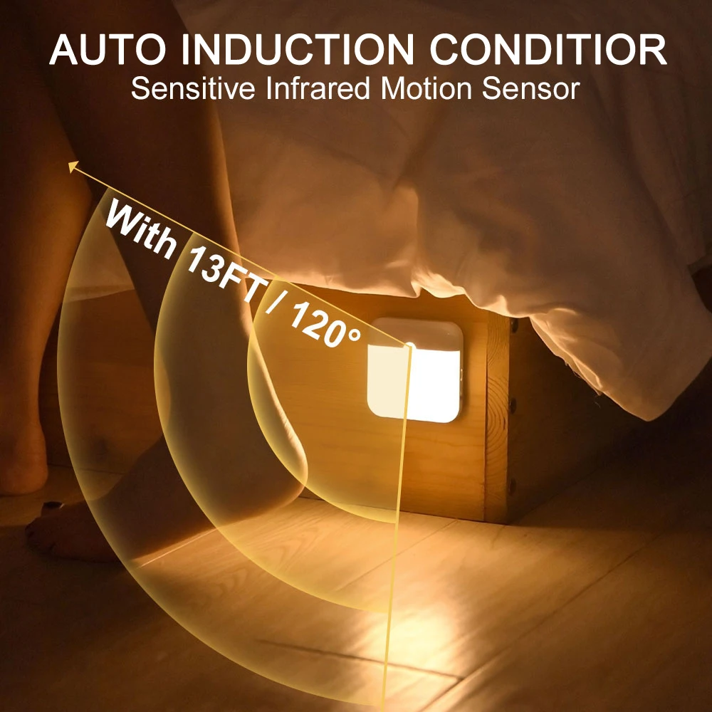 Motion Sensor LED Night Lights USB Rechargeable Magnetic LED Lamp w/Switch Inductor Lights for Kitchen Stairs Hallway Closet Bed