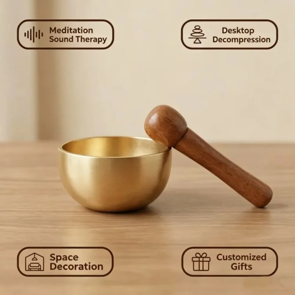 Copper Mini Brass Chant Bowl Hand Design Sandalwood Harmonious Sound Meditation Sound Bowl With Wooden Mallet Copper Chant Bowl