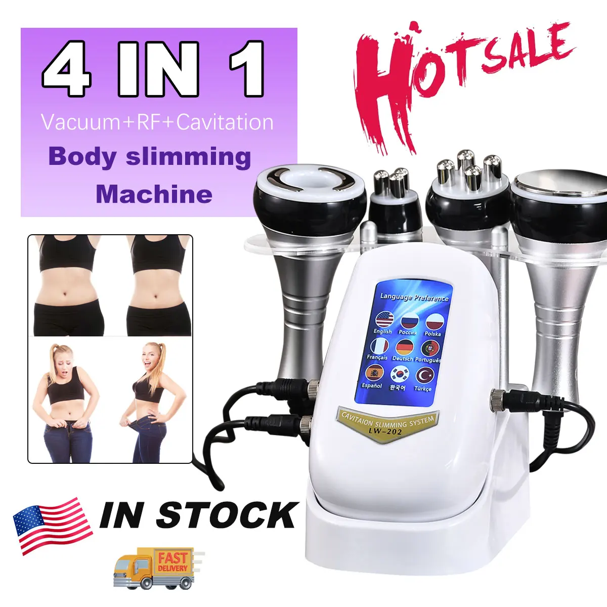 

Metal handle 40K 3/4IN1 Cavitation Body Slimming Machine Beauty Device Facial Massager Skin Tighten Face Lifting Vacuum Suction