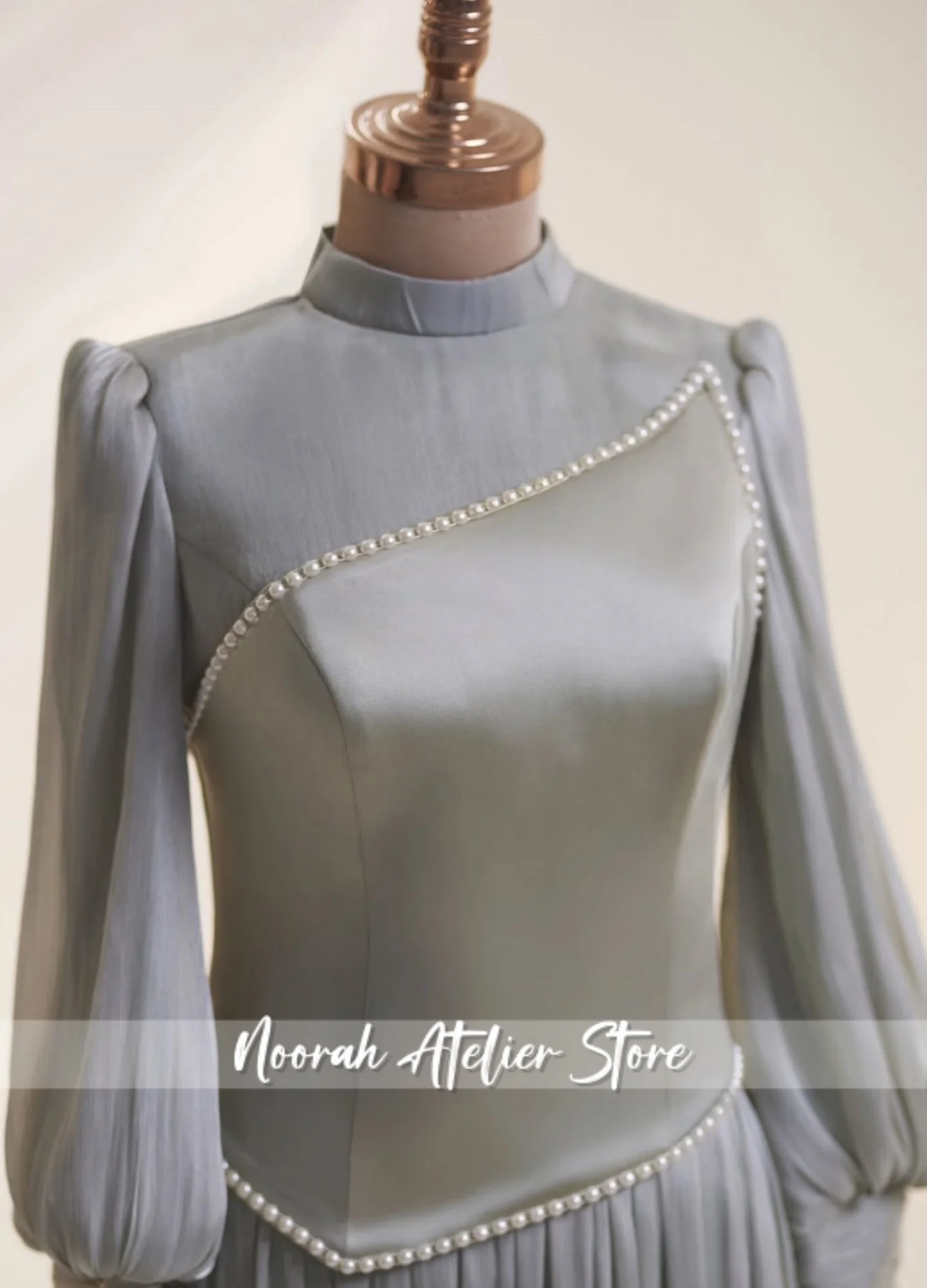 فساتين سهرة نسائية فاخرة أنيقة باللون الرمادي H N بأكمام طويلة 2025 ثوب زفاف كريب المملكة العربية السعودية فساتين طويلة مخصصة