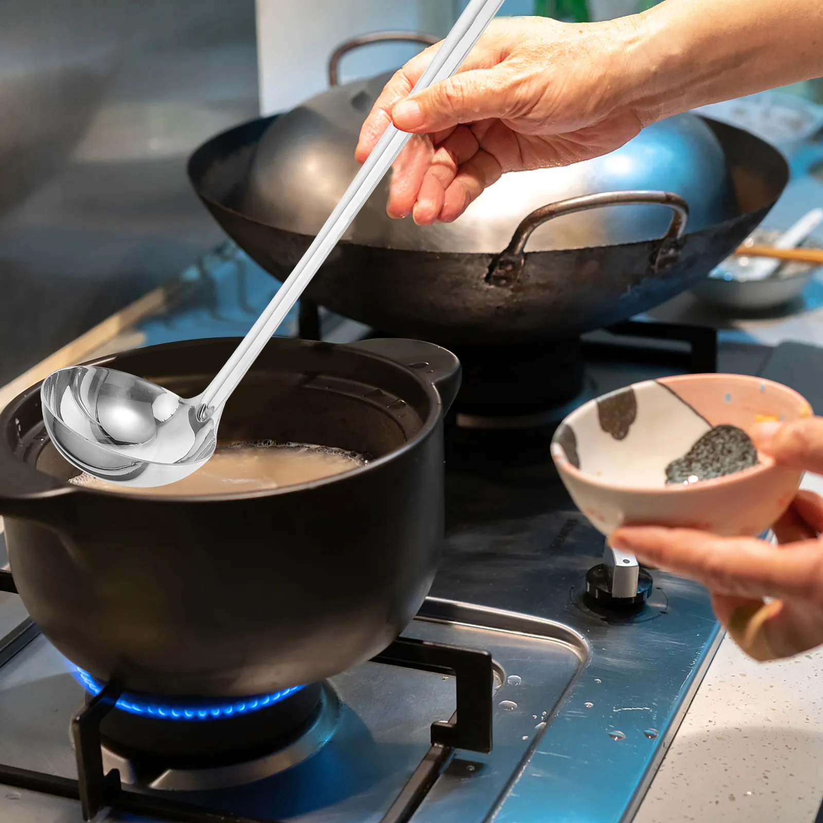 

Heavy Duty Soup Long Handle Deep Bowl Metal With Hook For Kitchen Home Restaurant Cooking Stainless Steel Kitchen