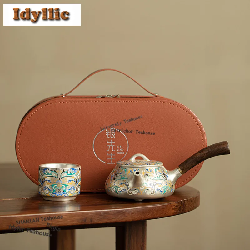 Handmade Gilt Silver Cloud Pattern Tea Set Complete Set Japanese Tea Ceremony Set Teapot And Tea Cup Set Cafes Supplies Craft