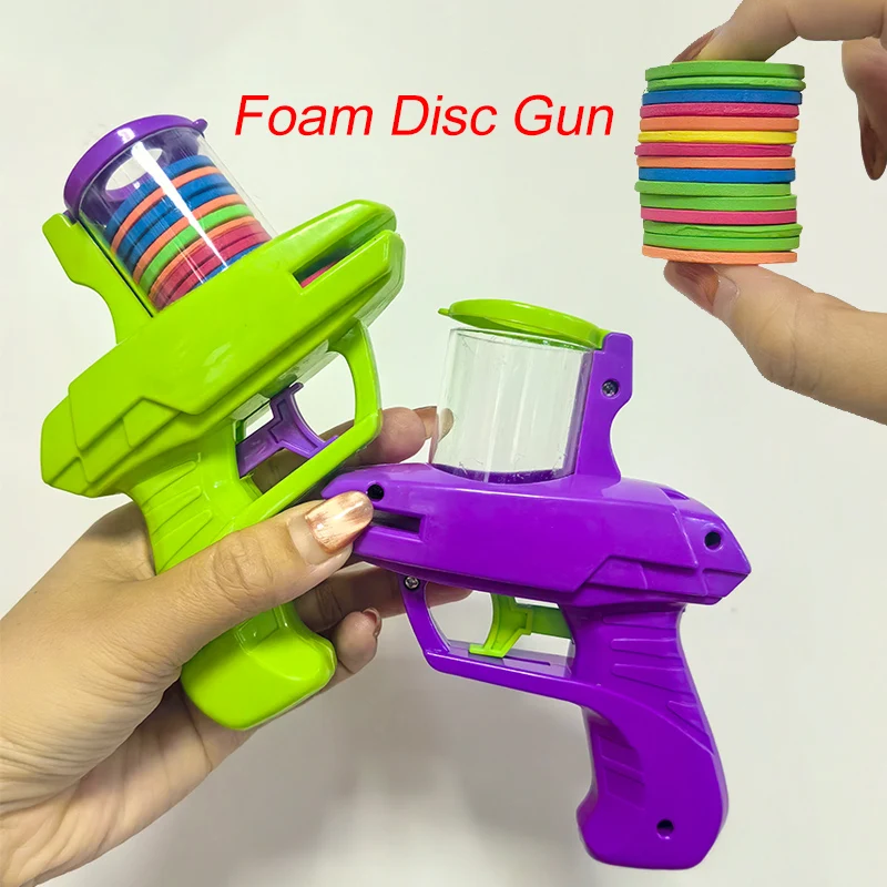 Crianças jogo ao ar livre disco de espuma arma brinquedo disco voador tiro lançador arma dupla pai-filho interativo crianças brinquedo