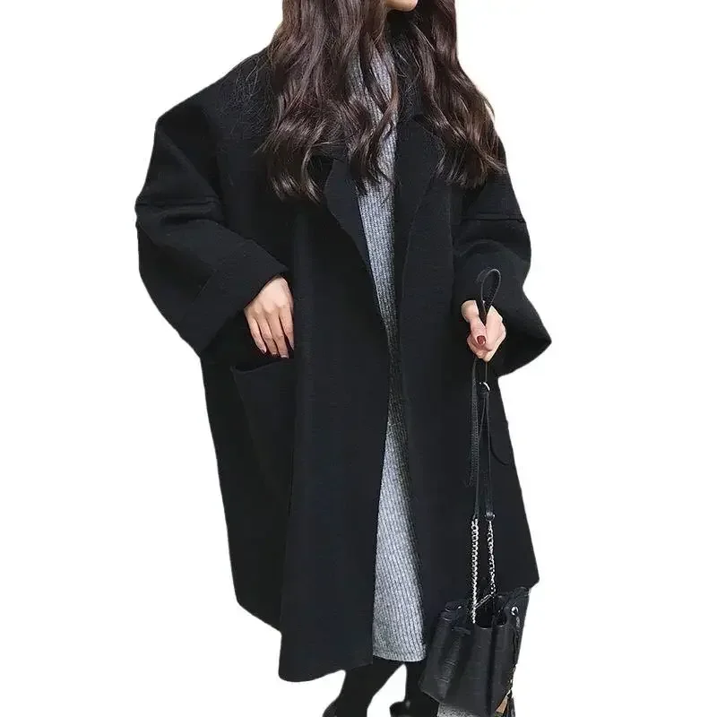 Plus Size 2024 Nuovo stile coreano Autunno/Inverno Cappotto di lana Petite Allentato di media lunghezza Studente Giacca versatile per le donne