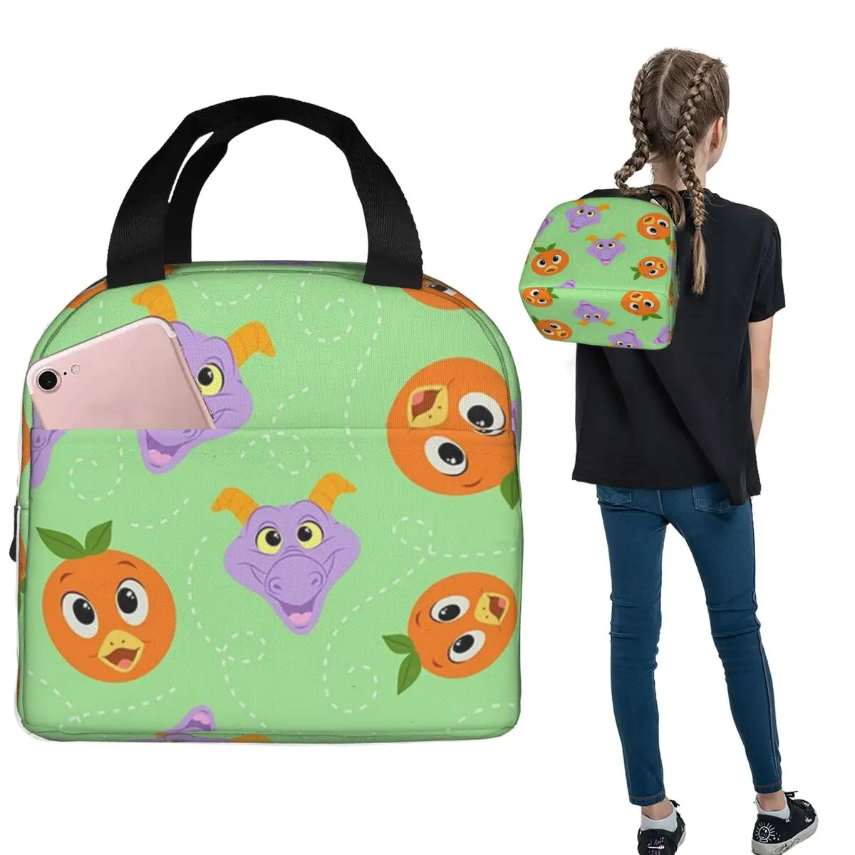 Festival Fresh - Figment And Orange Bird (green) Insulated Lunch Bag for Women Kids Portable Food Boxes Thermal Lunch Box Tote