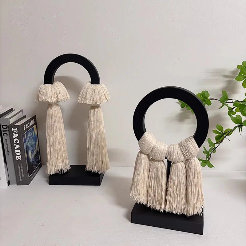 Retro Chinese-style wabi sand wind cotton rope fringed creative decoration living room entrance study hotel TV cabinet ornament