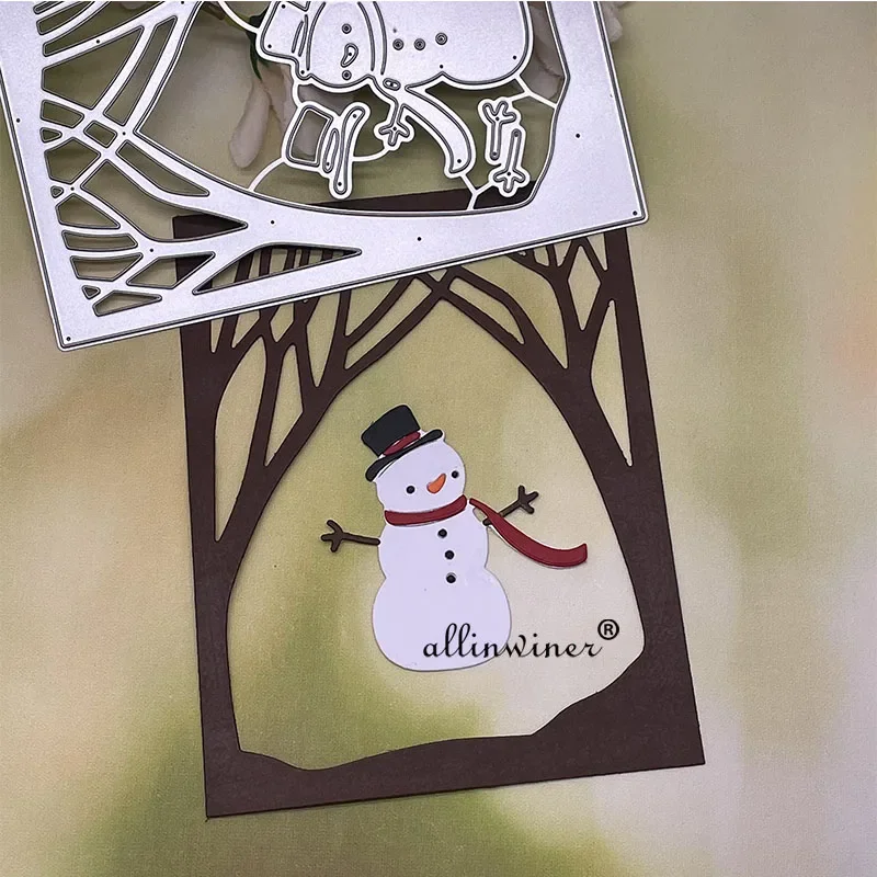 

Snowman trees frame Metal Cutting Dies for DIY Scrapbooking Album Paper Cards Decorative Crafts Embossing Die Cuts