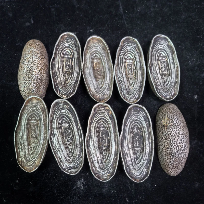 -plated copper , 100-liang ship-shaped , Qing Dynasty silver ingot, antique decorative item, 1pc
