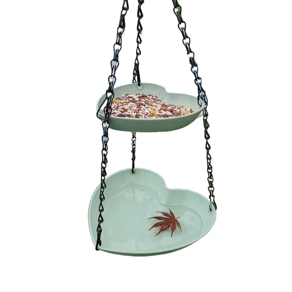 

Hanging Double Layer Bird Feeder Heart Shape Large Capacity Bird Water Bowl Dual-purpose Durable Bird Tray Platform Feeder