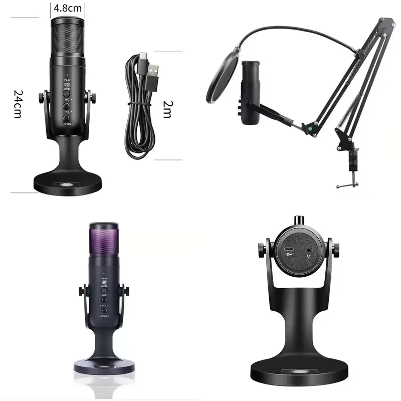 Factory Direct Studio Wireless Usb Condenser Microphone Noise Cancelling Kit Recording Professional Desktop Microphone