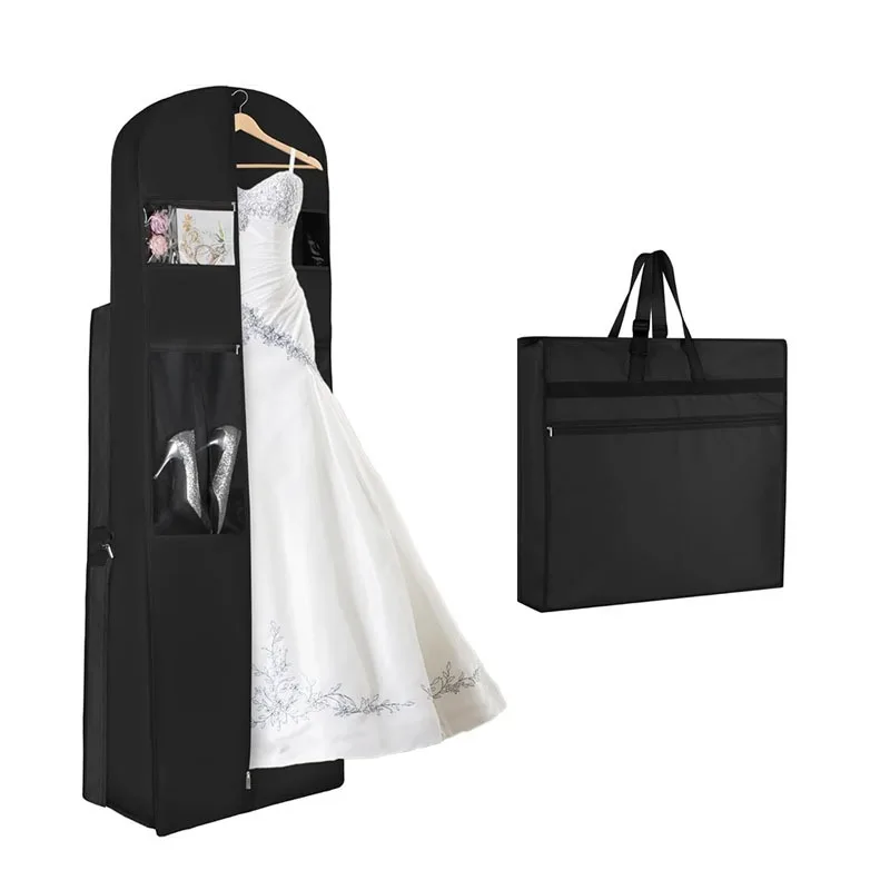 

Bridal Gown Garment Bag, extra wide large capacity bottom, foldable portable design, long handle for wedding dress daily storage