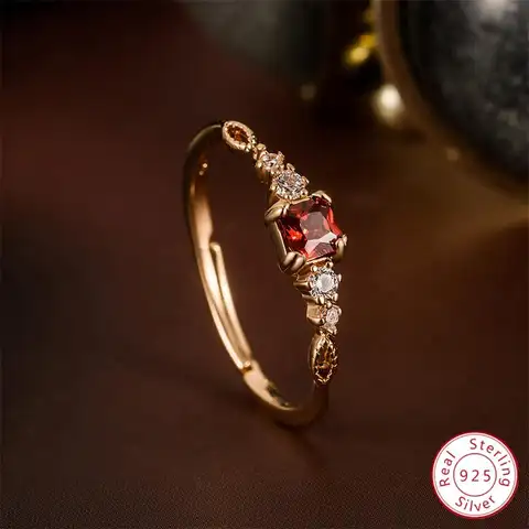 S925 스털링 실버 18k 골드 도금 귀여운 우아한 상감 지르콘 숙녀 반지 라이트 럭셔리 데일리웨어 파티 연회 파인 쥬얼리