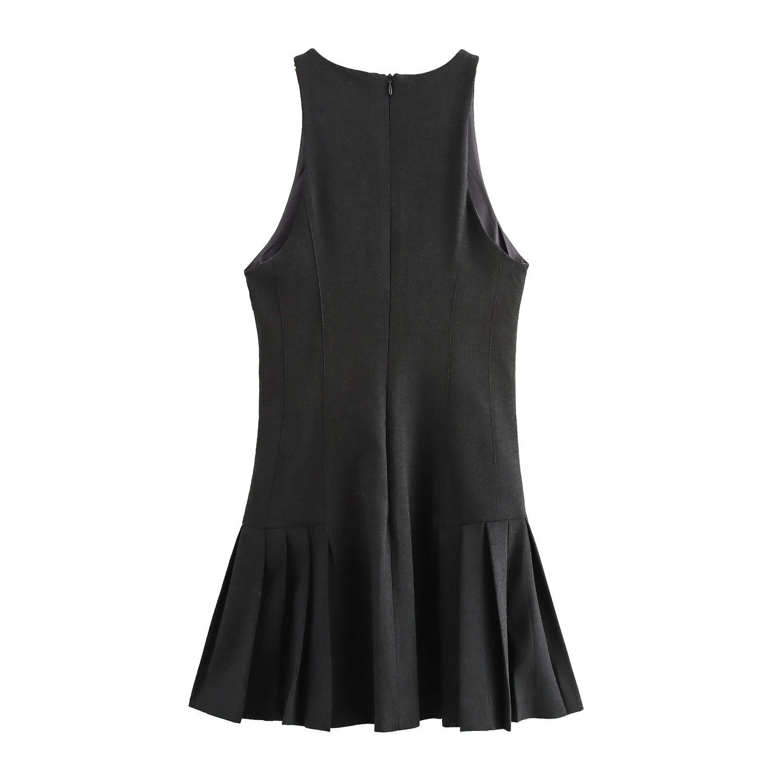 Vestido corto ajustado con cintura ceñida y cuello halter plisado ancho para mujer europea y americana