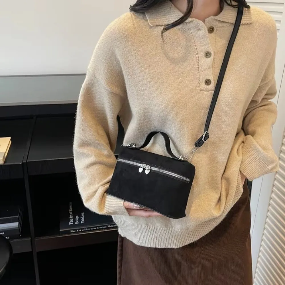 

Retro Autumn Winter Matte Crossbody Bag Suede Box Design Shoulder Bag Textured Pure Color Evening Bags Women Handle Bag