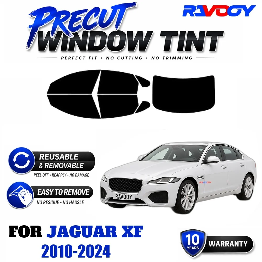 RAVOOY Precut Window Tint, Reusable Removable EPU Film, Custom Fit for Jaguar XF 2010-2024, UV Heat Protection
