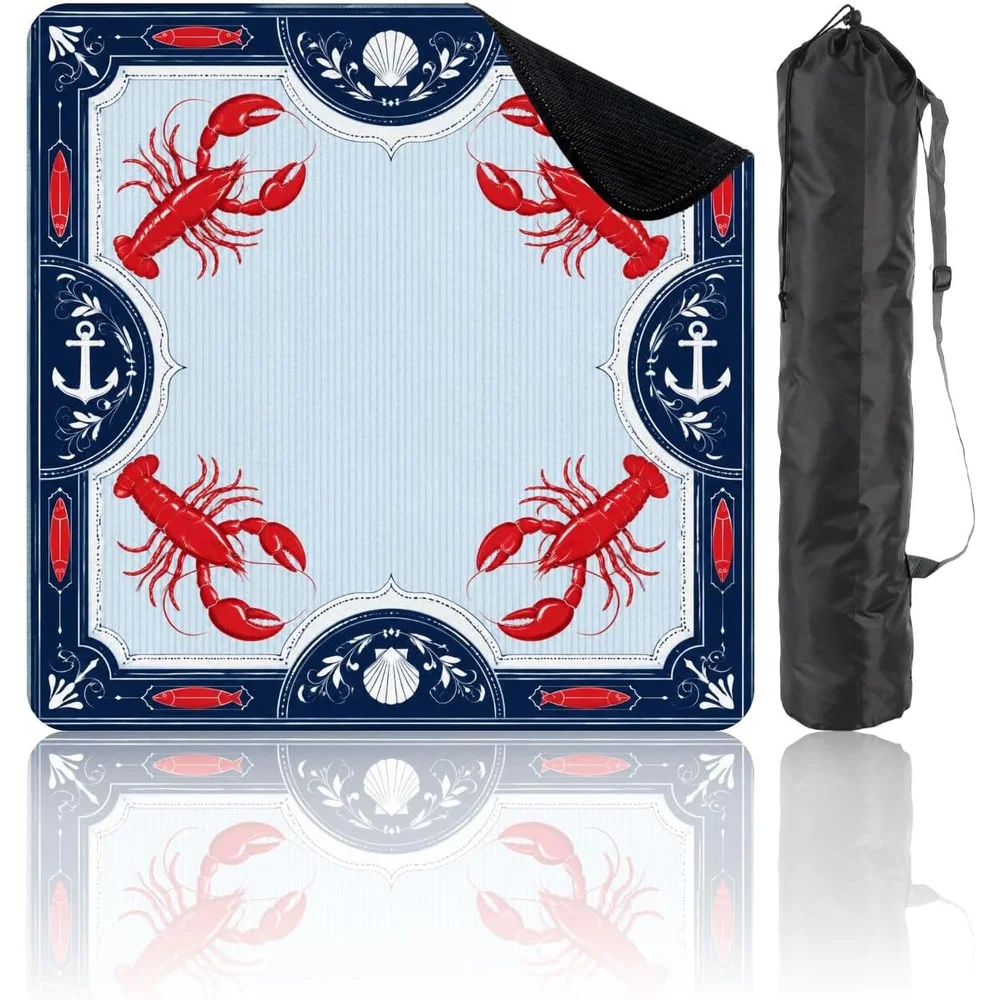 Neoprene Luxury Gaming Mat 3mm 31.5 Inch Nautical Lobster Red Blue Stripe Non Slip Noise Reduction for Mahjong Poker