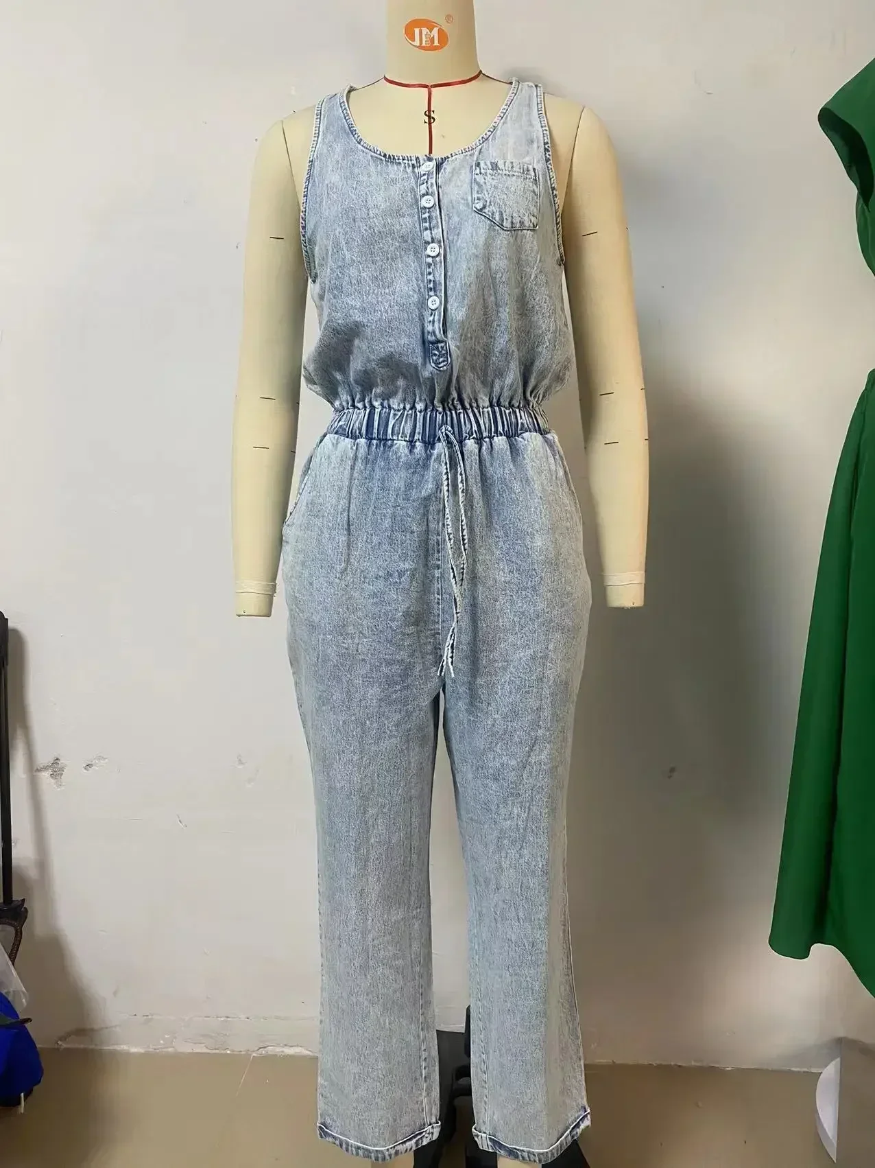 Monos de mujer, monos de mezclilla, monos de lavado, peleles sin mangas, pantalones rectos de una pieza, bolsillos sólidos ajustados hasta el tobillo