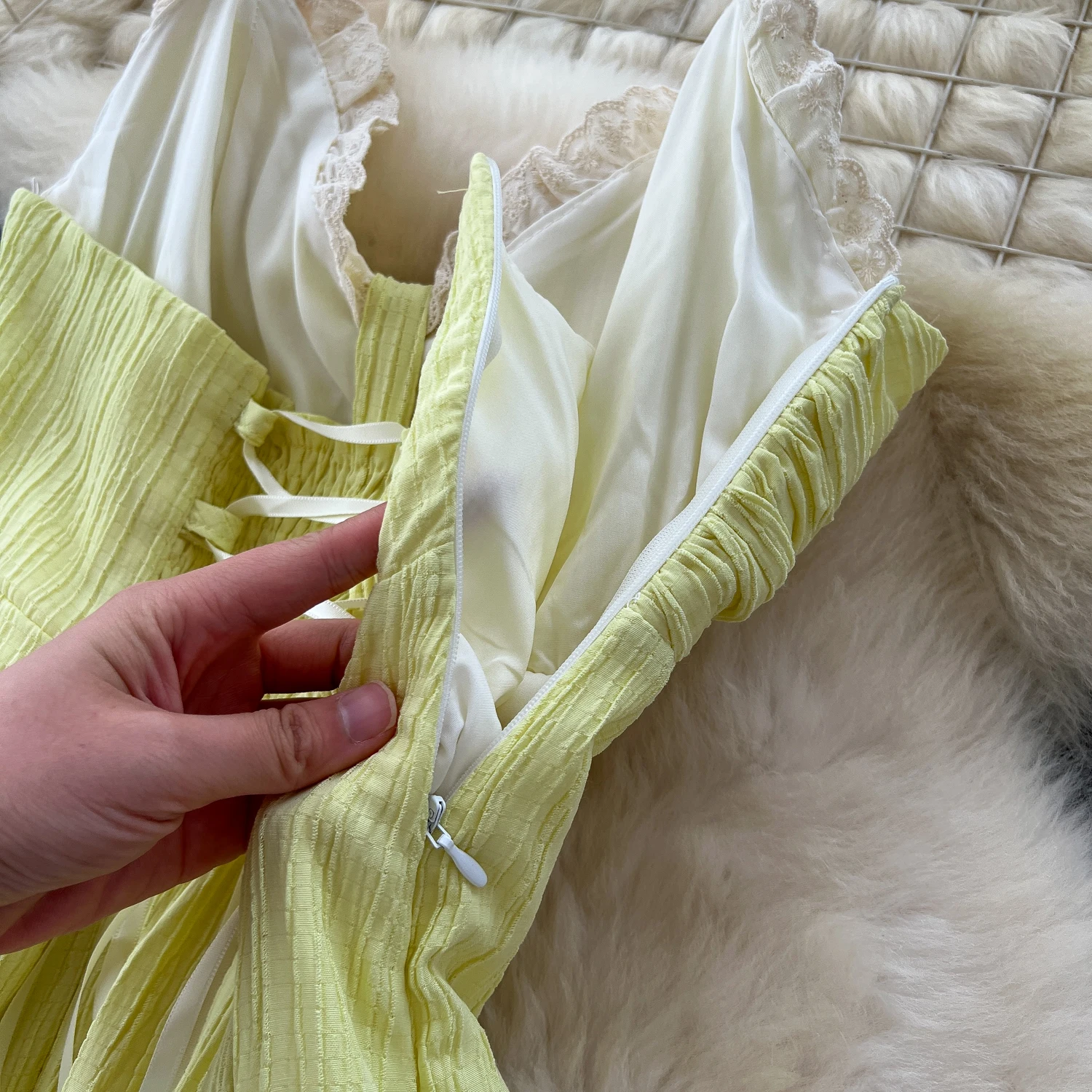 French chic sweet split backless ruffle slim fairycore dress women's summer waist Beach dresses  women clothing