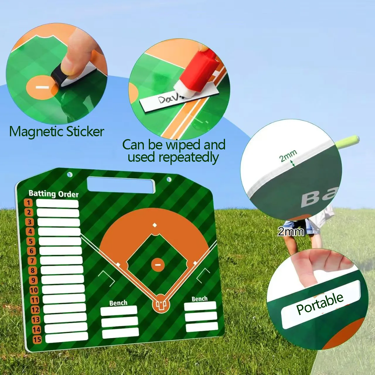 Portable Baseball Tactic Board Magnetic Baseball Match Training Clipboard Softball Lineup Card Marker Board Coaching Accessories