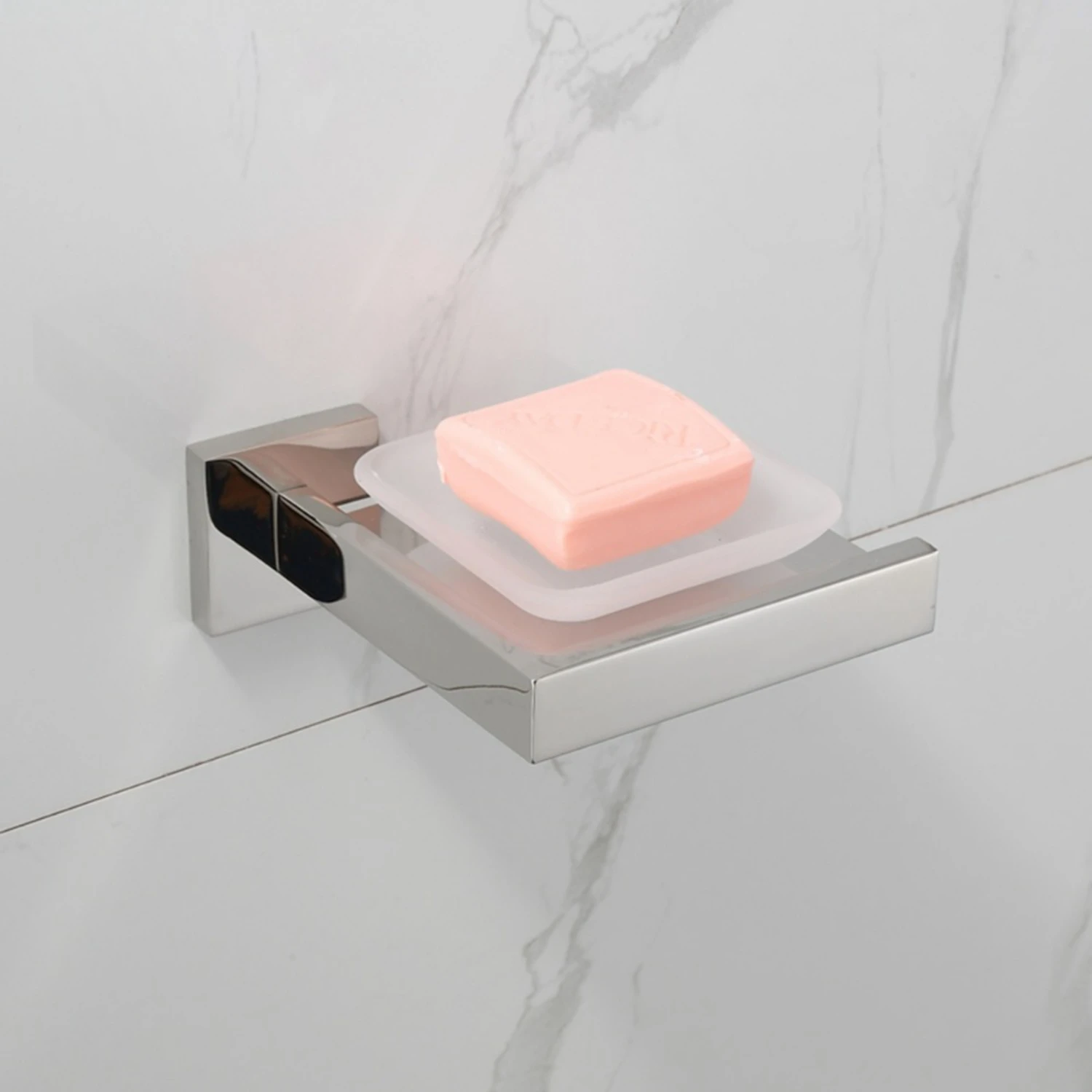 

Square soap dish with removable ceramic cutlery plate, sinking design to keep it dry, stand 304 stainless steel, silver.