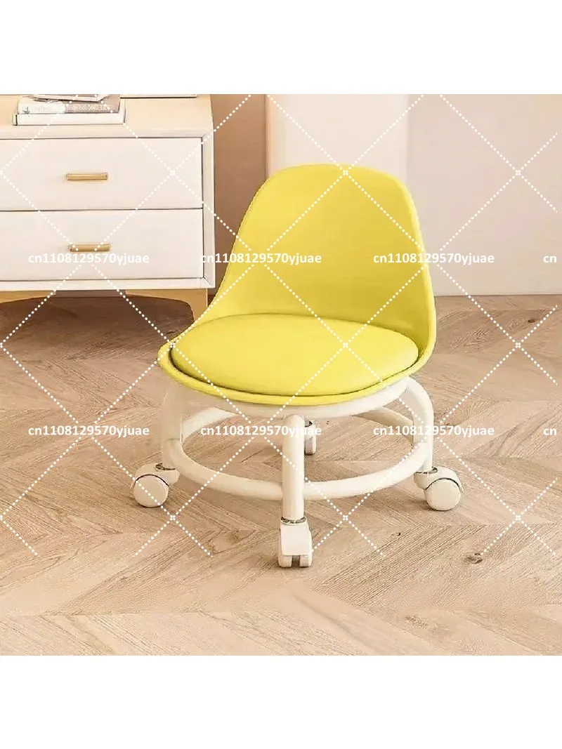 Acrylic Silent Low Stool with Universal Wheels, Kids Toddler Small Chair with Pulley & Seamless Design