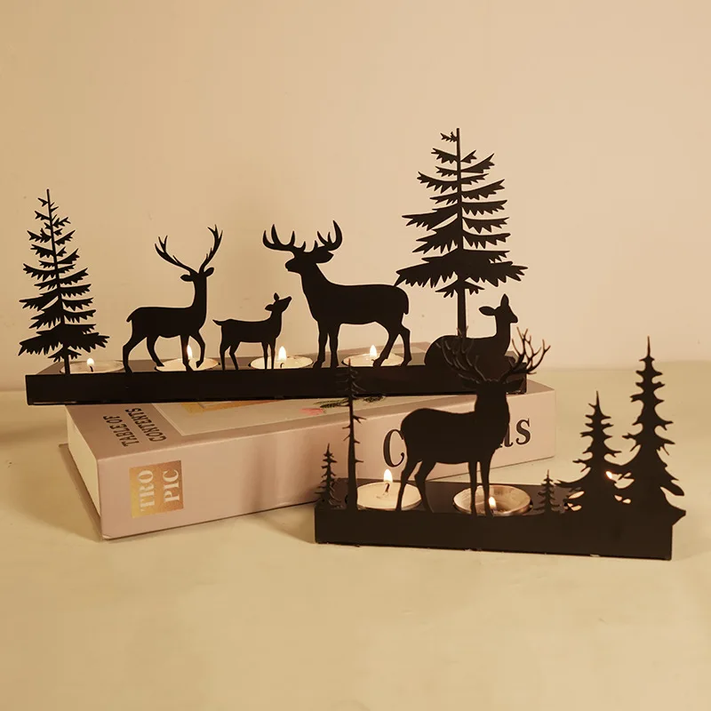 Metal candlestick forest deer design sense good creative Christmas family gathering praise supply retro iron