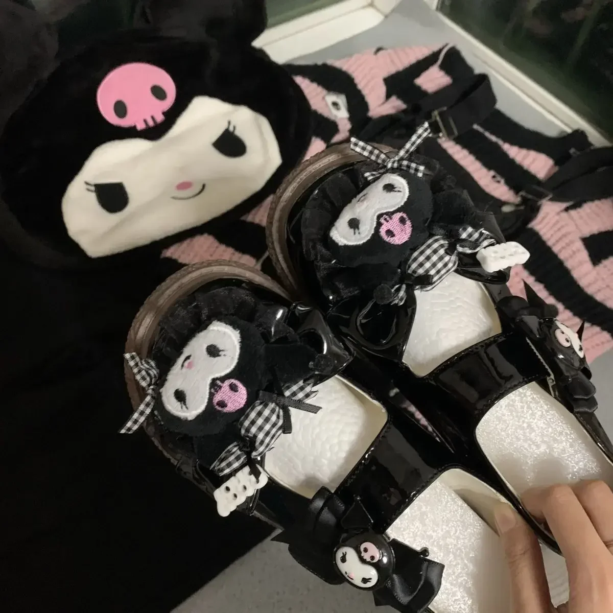 Sanrio kuromi lolita รองเท้า jk รอบ toe big toe รองเท้าน่ารัก girly หัวใจรองเท้าหนังขนาดเล็กสาว kawaii ของขวัญวันเกิด