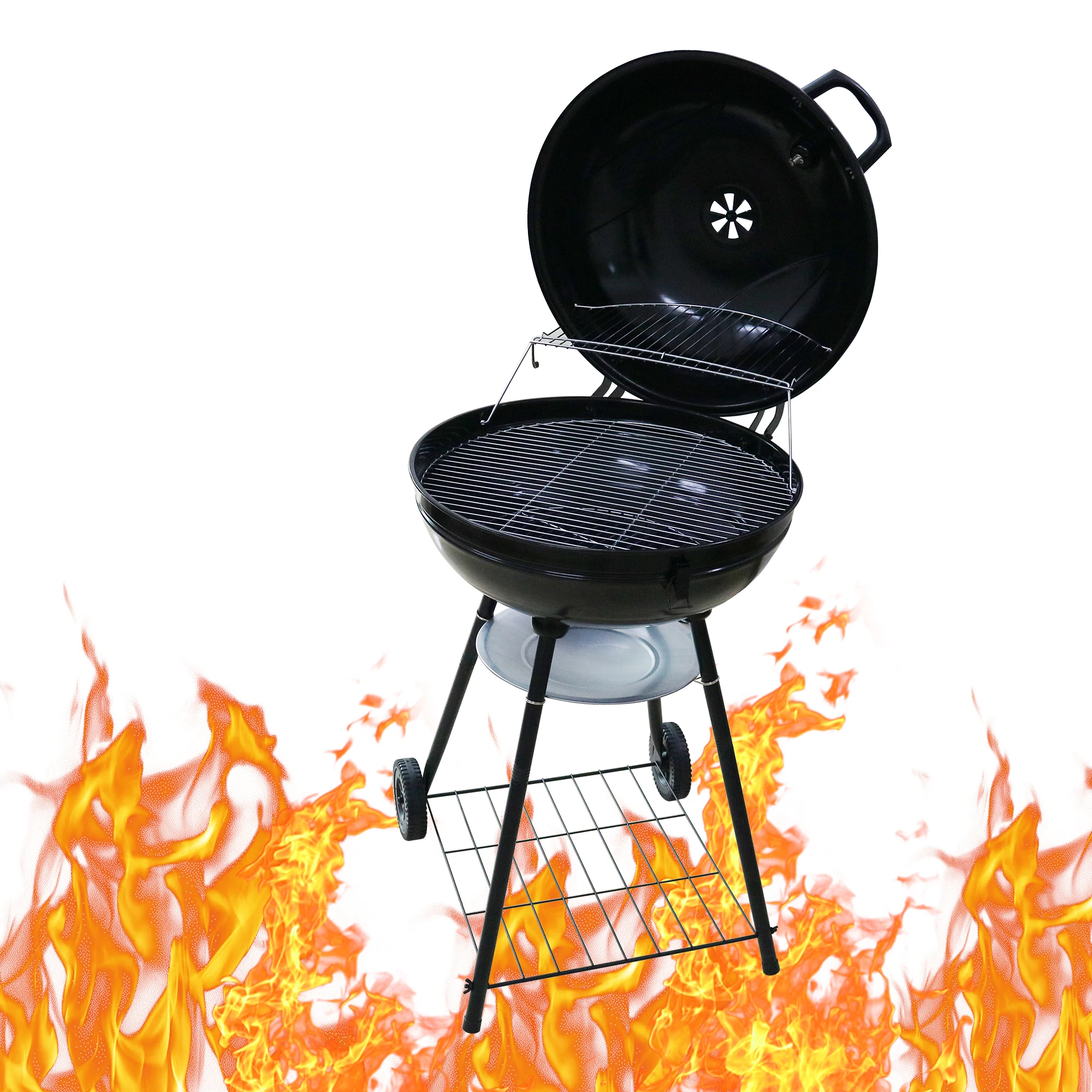 

Portable Hand Push Detachable Installation Black Round Outdoor Family Party Charcoal Grill Barbecue Grill