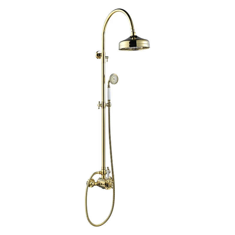 

French retro thermostatic shower shower, household liftable brass shower set, hot and cold water