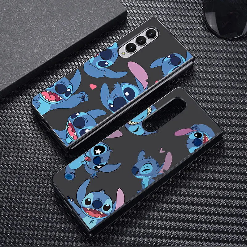 Disney Stitch Phone Case for Samsung Galaxy ZFold4 Z Fold5 5G Z Fold6 Z Fold4 5G Z Fold3 Shockproof Print Protection Black Cover