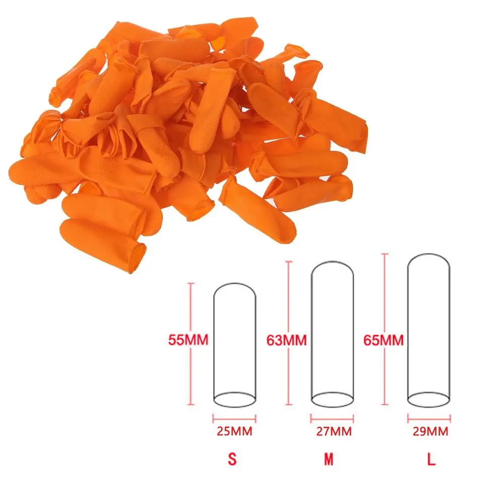 100PCS Non-slip Fingertip Protective Nail Art Tool Orange Finger Cots Finger Cover Rubber Gloves Protector Gloves
