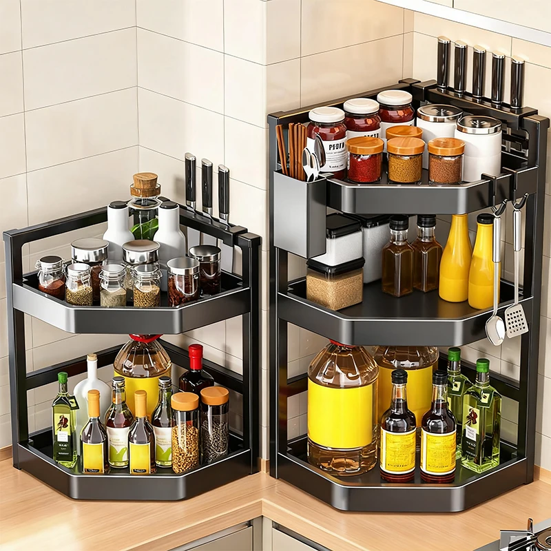 Estante de almacenamiento de cocina de 3/2/1 capas, estante para botellas de especias y condimentos, soportes de esquina para encimera, organizador de palillos que ahorra espacio