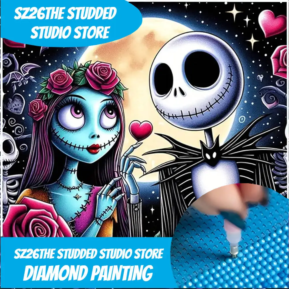 

Sz26The Studded Disney Jack's Skull Diamond Painting Nightmare Before Christmas DIY Skeleton Diamond Mosaic Couple Cartoon Moon
