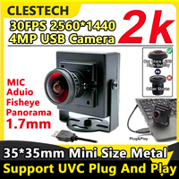 160 Degree Wide Angle 1.8mm Fisheye 2K HD PC USB Camera Webcam Metal Plug & Play 30Fps 2560X1440 High Speed Video Live Computer