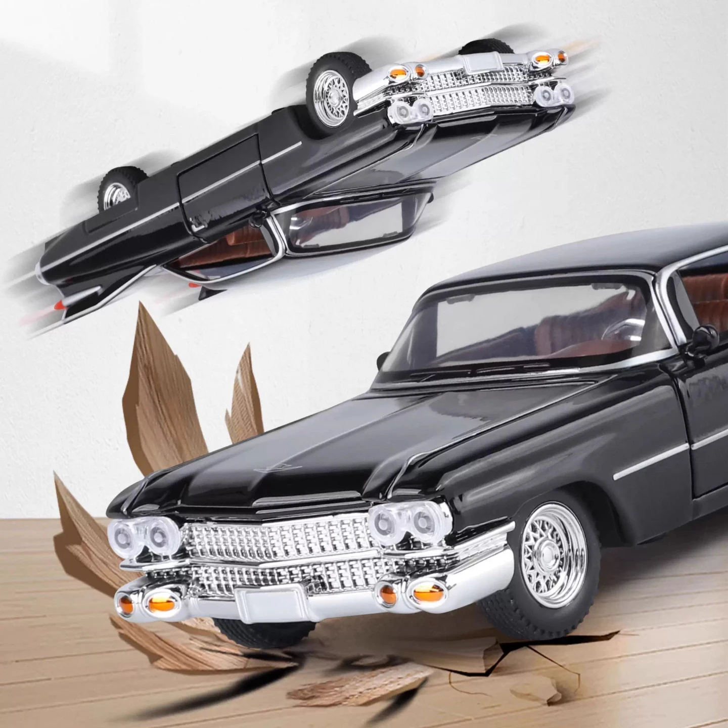 1:32 1959年ビッグロケットカーおもちゃモデル 合金ダイキャスト車両おもちゃ サウンドライト ドア開閉 プルバック式 子供向けギフト