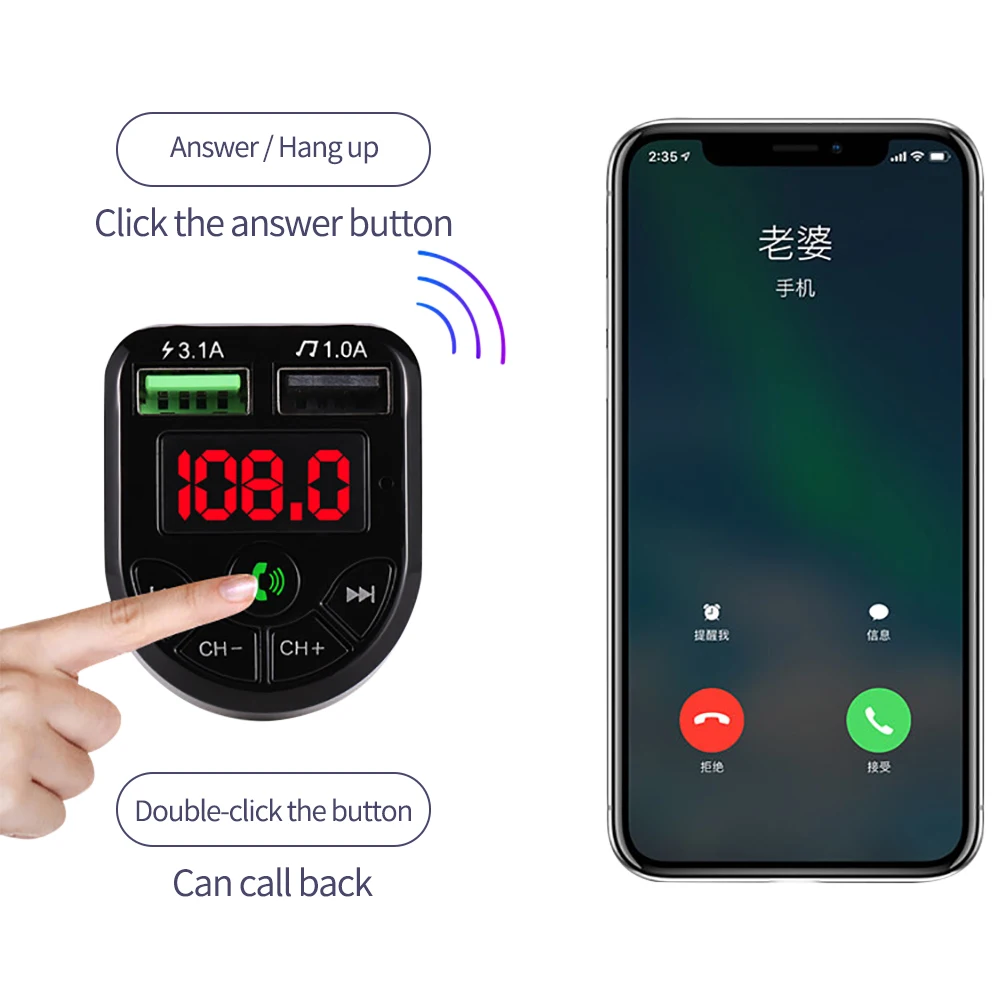 Car Fm Transmitter Bluetooth 5.0 Aux Handsfree Wireless Car Kit Dual Usb Car Charger Modulator Mp3 Player Adapter