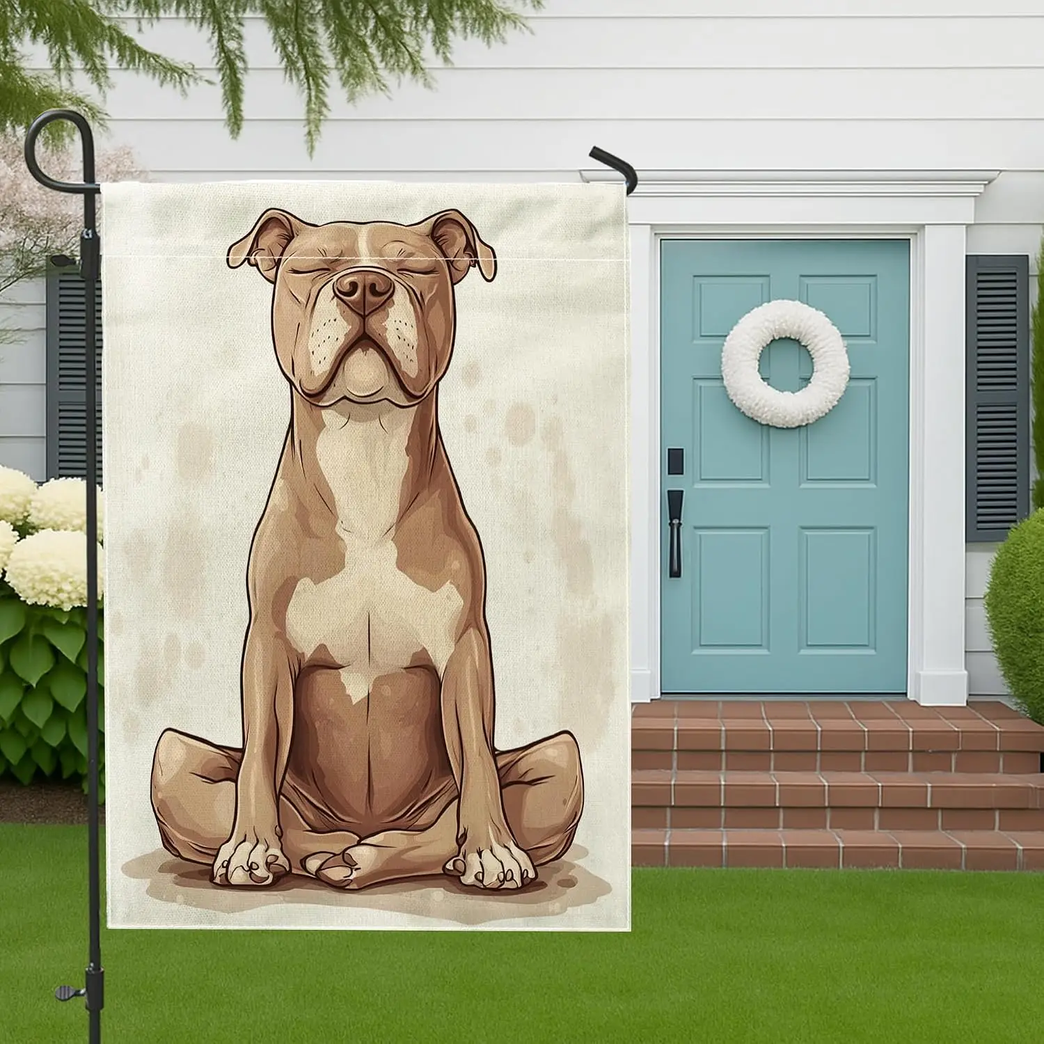Funny Pitbull Dog Garden Flags 12x18 Inch Double Sided for Outside, Yoga Sport Puppy Pattern Standard Canvas House Flags, Cu MMZ