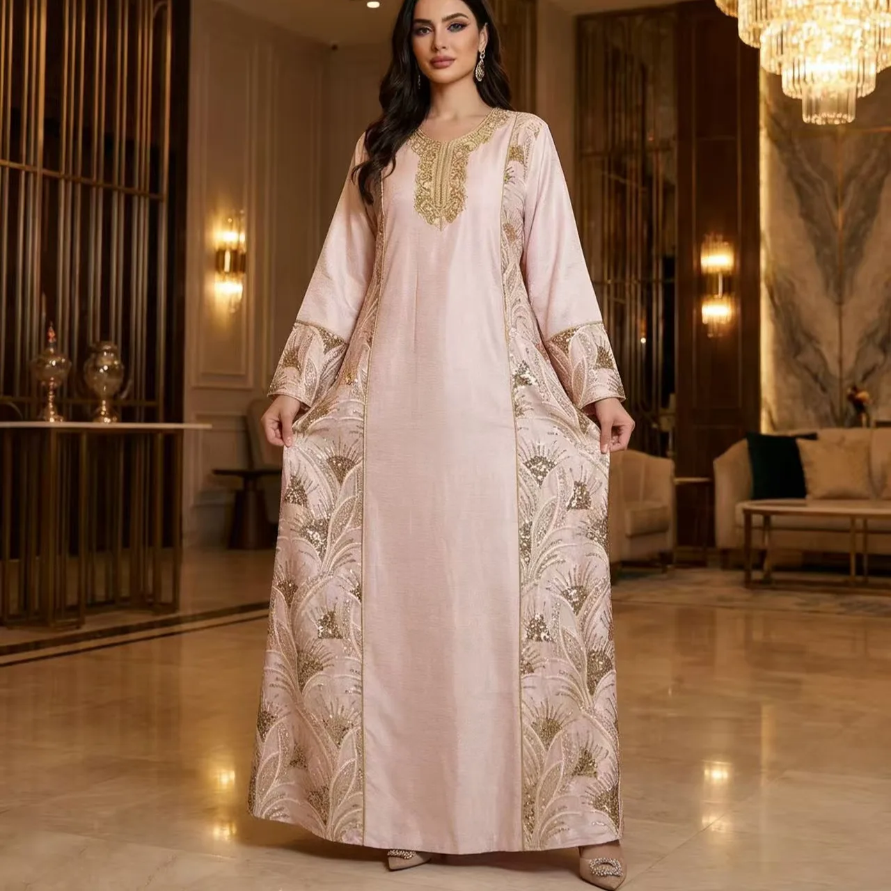 Dress Women Eid Muslim Abaya Party Dresses Jalabiya Sequins Embroidery Long Robe Ramadan Dubai Kaftan Islam Morocco Vestidos