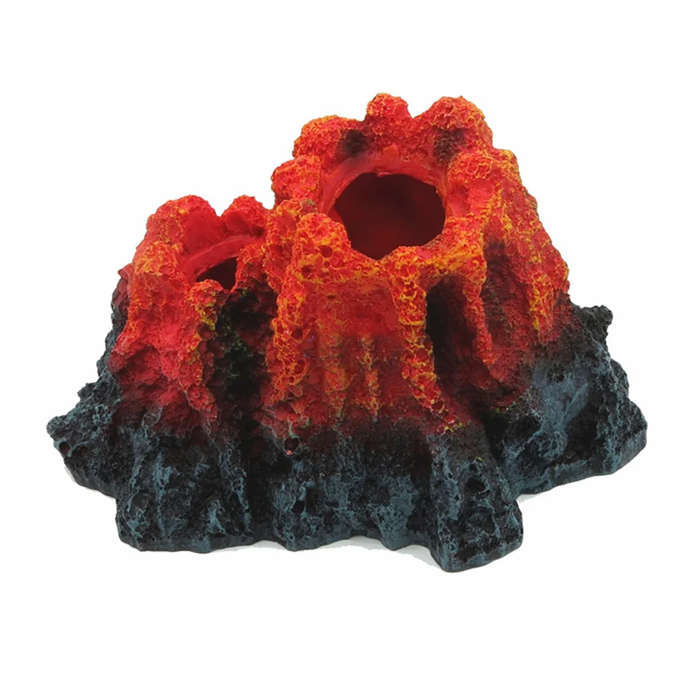 

Simulation Volcano Aquarium Decor Resin Craft Oxygen Pump Ornament Lifelike Flexible Fish Tank Landscaping Twin Volcano No Harm