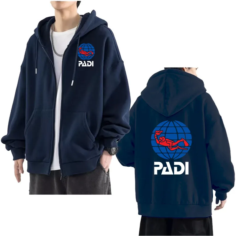 Scuba Driver Padi 2024 Men's New Printing Solid Color Zipper hoodie Long Sleeve Jacket Casual Sweatshirt Hooded cardigan Tops