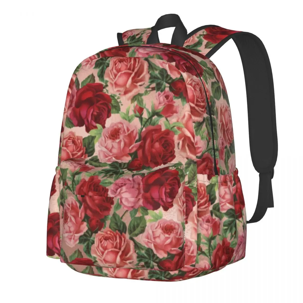 Vintage Floral Print Backpack Female Elegant Red Roses Big Backpacks Polyester Fashion School Bags Sport High Quality Rucksack