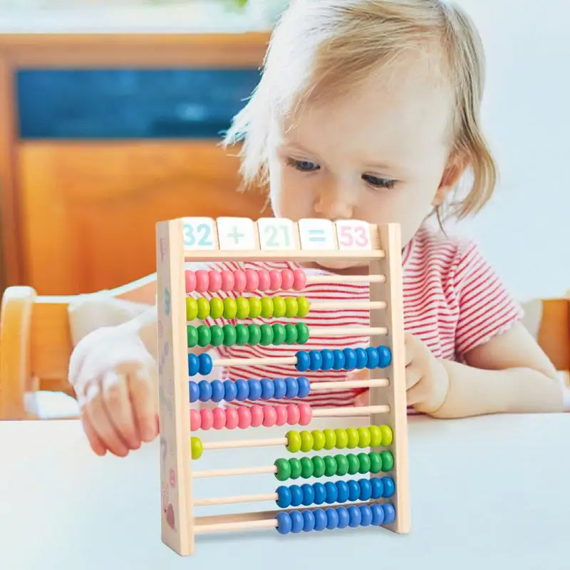 Wooden Abacus 10 Rows Wood Colorful Abacus Arithmetic Frame For Kids Educational Counting Toys Primary School Supplies With 100