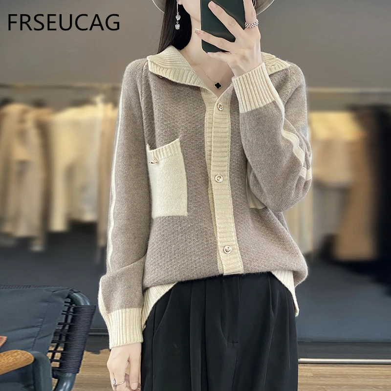 

Trendy New Knitted 100% Beautiful Nuo Wool Cardigan Women's Polo Neck Sweater Spring Coat Women's Full Sleeve Cardigan Sweater