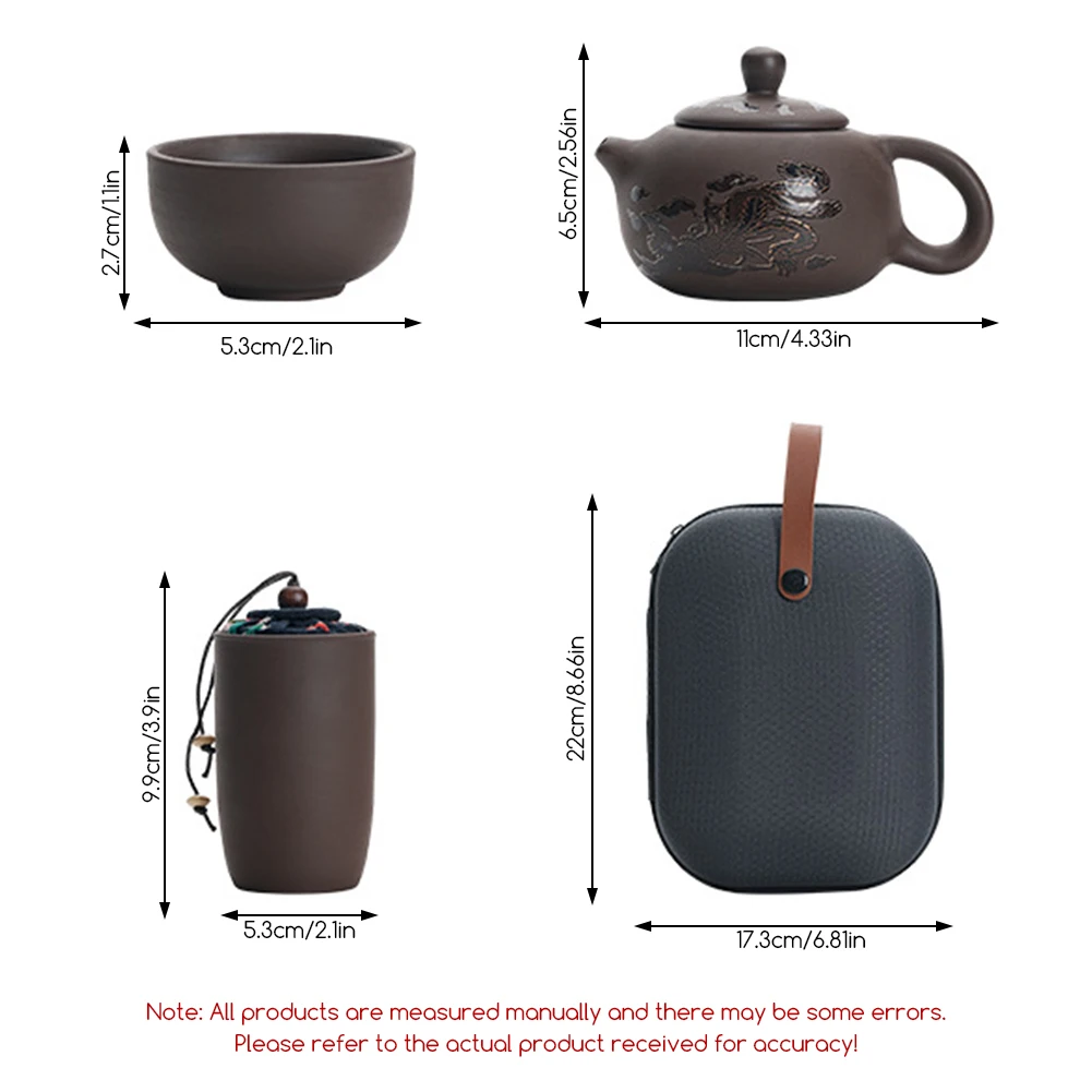 

Purple Clay Travel Tea Set Suit with 1 Teapot 4 Teacups 1 Tea Cans Chinese Portable Tea Ceremony Kit With Storage Bag