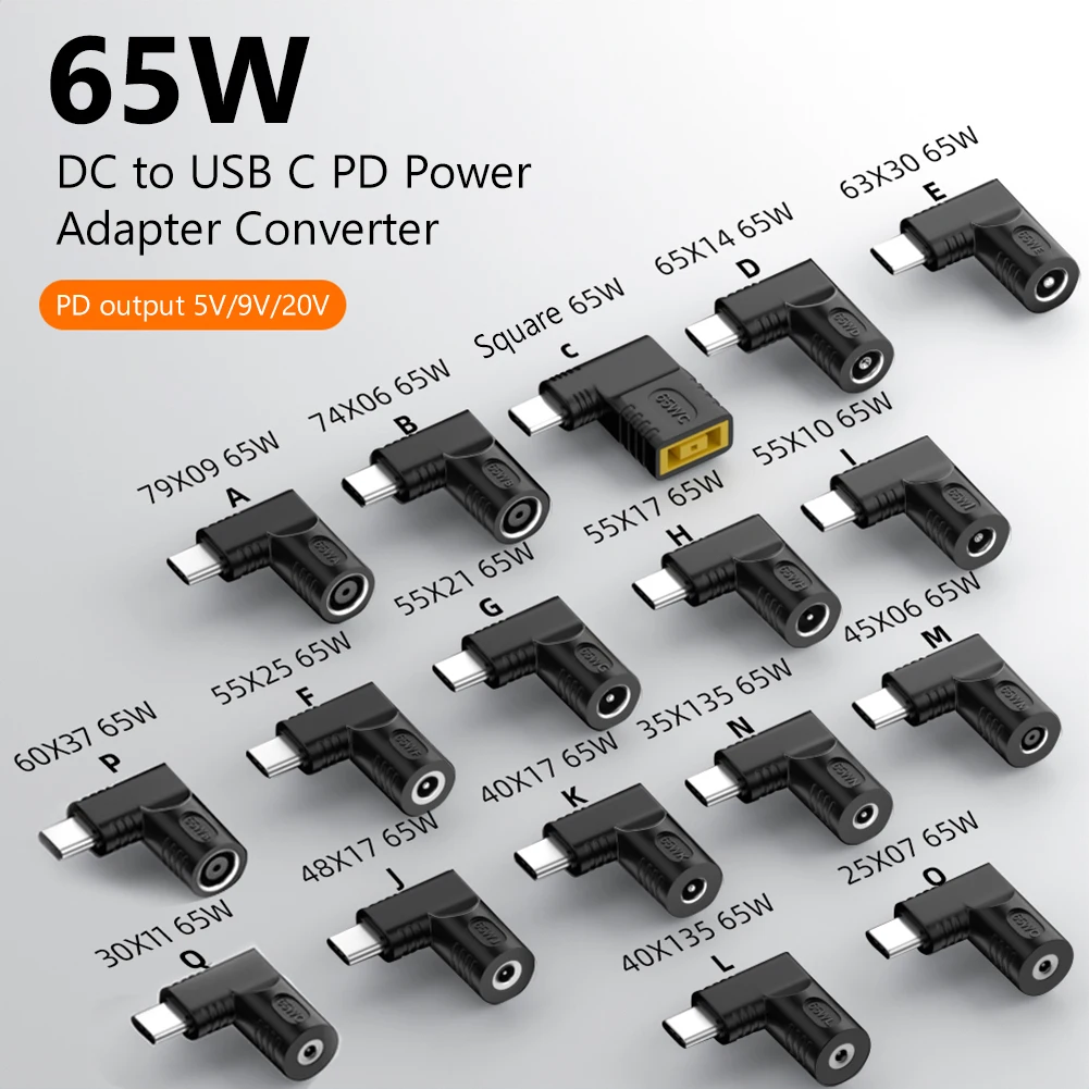 65W Laptop Power Adapter DC to USB C PD Fast Charging Converter Plug Laptop Charger Adapter for Xiao mi Samsung Lenovo Dell Asus