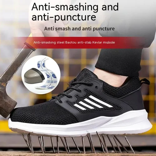 Imagen 2 del producto Zapatillas de trabajo con punta de acero para hombre, zapatos de seguridad, botas de trabajo a prueba de perforaciones, calzado Indestructible de moda