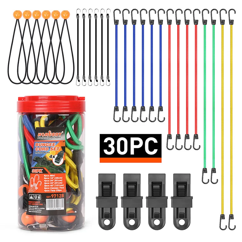 고탄성 원형 고무 탄성 로프, RV 수하물 랙 오토바이 자전거 바인딩 스트랩에 적합, RV 텐트, 30 개