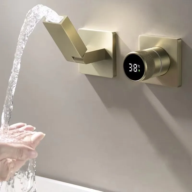 

Настенный латунный смеситель с индикатором температуры, подходит для ванной, кухни или прихожей, поворотный