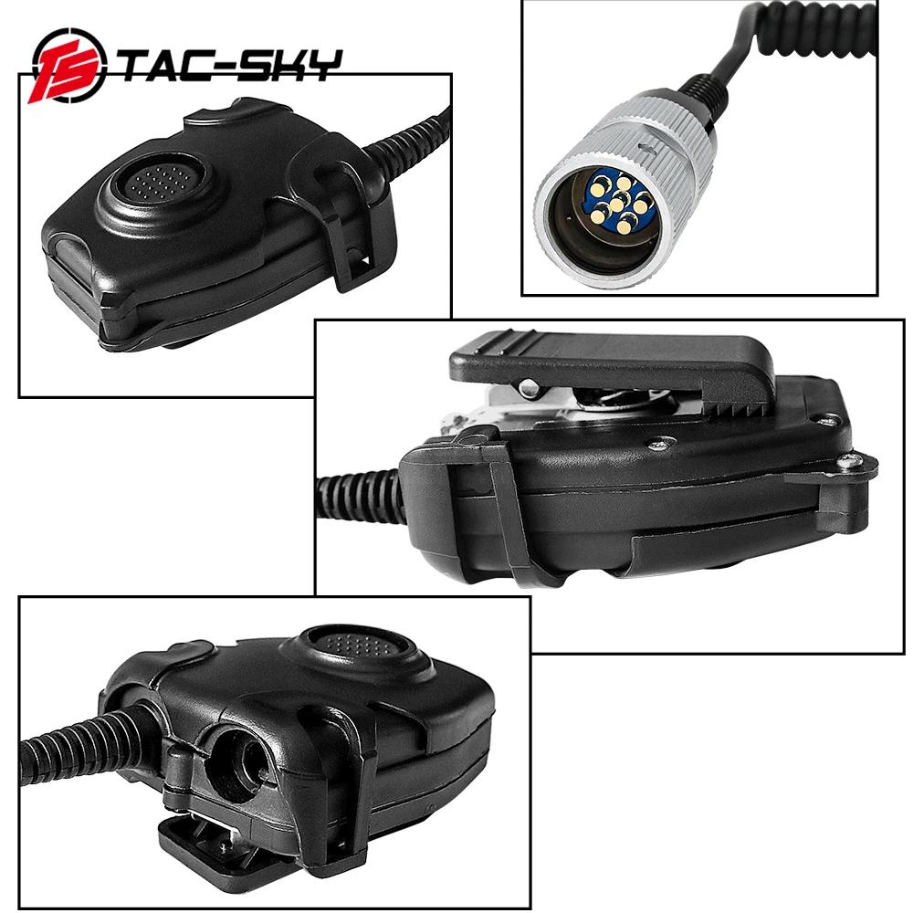 TS TAC-SKY 6-Pin Spring Cable U94 PTT Military Tactical Headset PTT Adapter Compatible AN/PRC 148 152 163