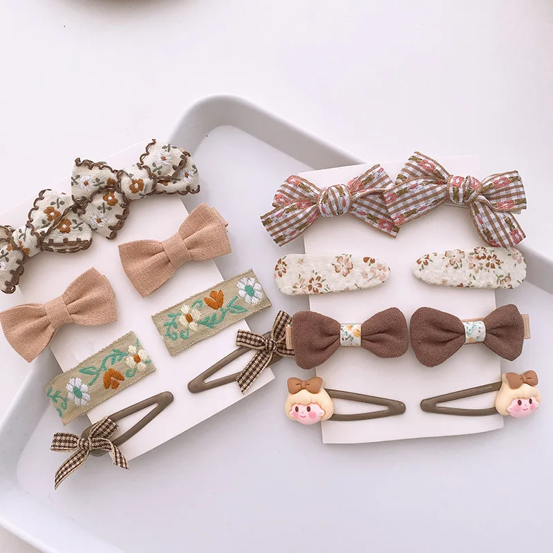 8Pcs Baby Girls Hair Clip Chocolate Fabric Cute Floral Bow Princess Hairpin for Toddler Girl Lovely Side Clip Hair Accessories